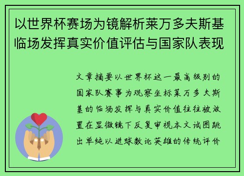 以世界杯赛场为镜解析莱万多夫斯基临场发挥真实价值评估与国家队表现